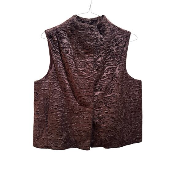 Vintage Y2K Siena Studio Faux Fur Vest Chocolate Brown Textured Button L - Picture 12 of 12